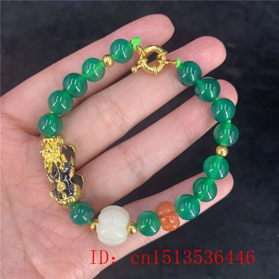 original Natural Green Agate Beads Pixiu Bracelet Jade Round Necklace Jewellery Fashion Man Woman Luck Amulet Customizable