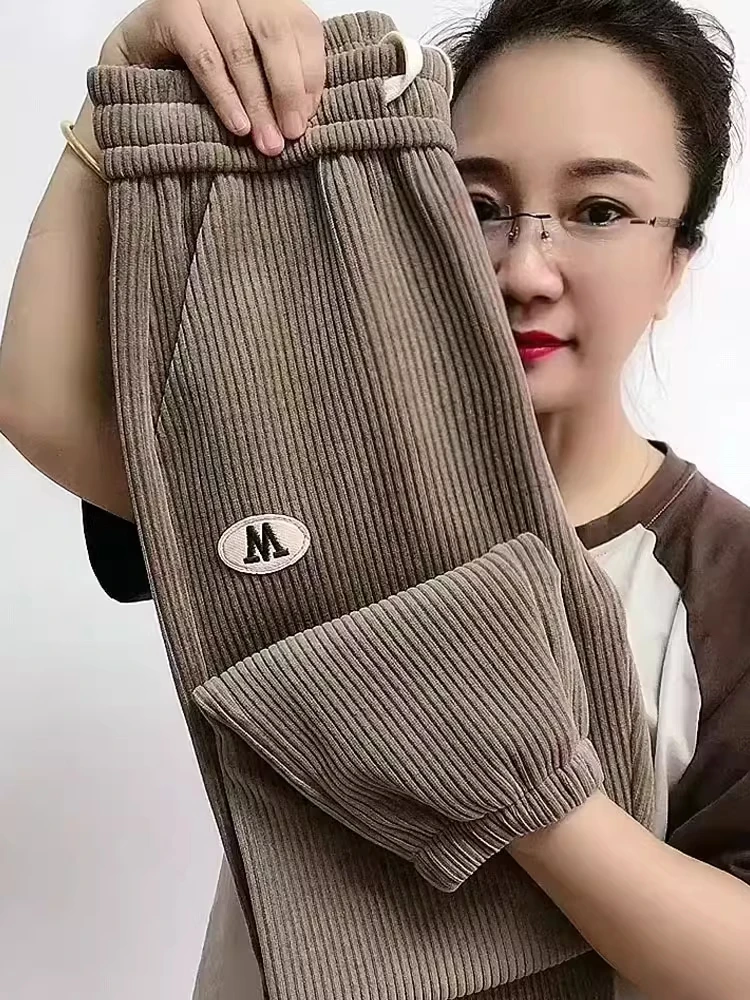 

Women's Corduroy Leisure Pants Autumn Winter Large Size Small Figure Middle-aged Mom Fce Lined Sports Sweatpants