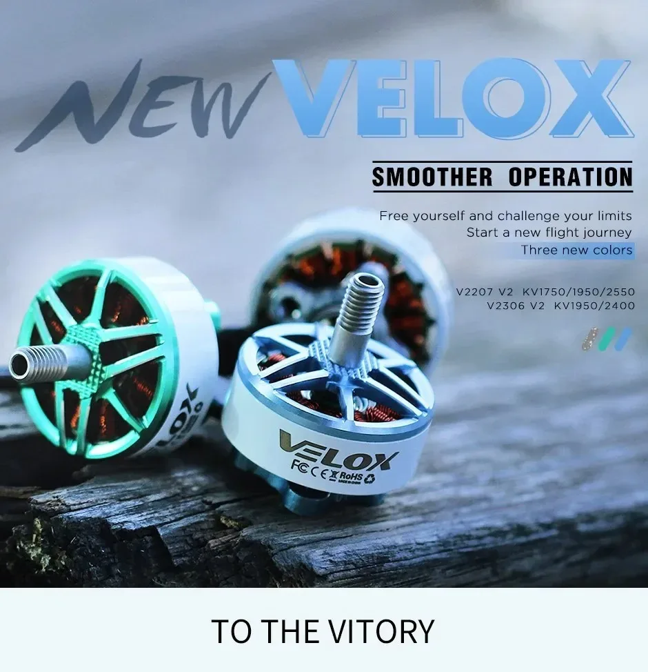 T-Motor Velox V2207 V2.0 Brushless Motor 1750KV 1950KV 5-6S / 2550KV 4S for 5Inch 4Shaft Quadcopter FPV Racing Drone RC