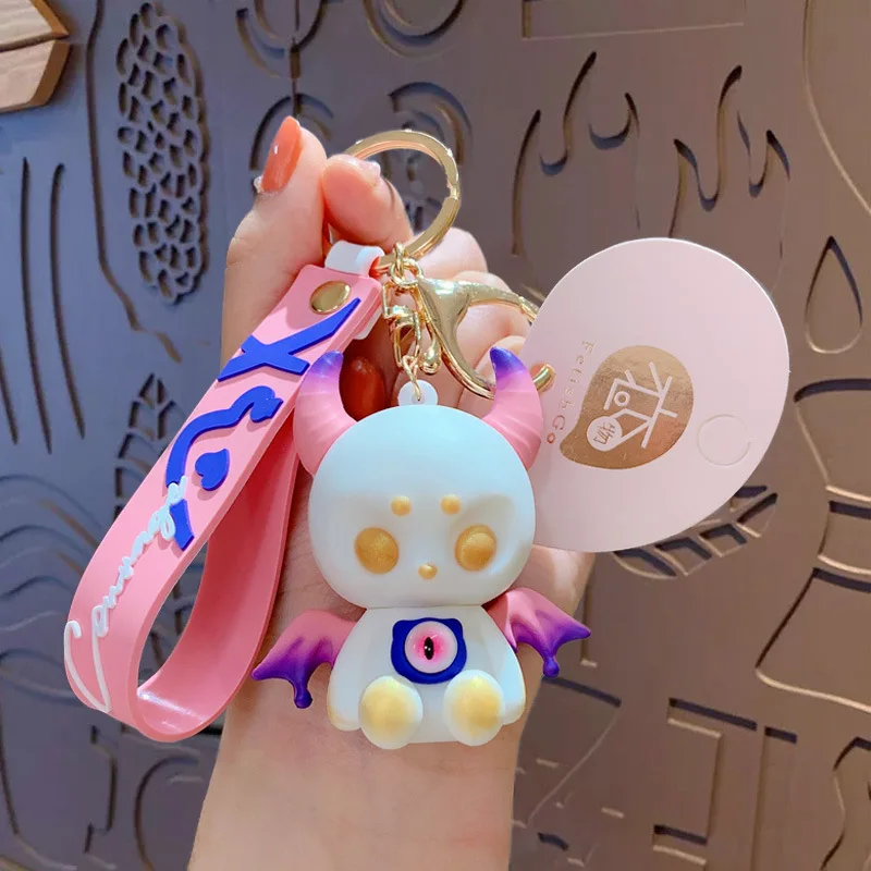 Cartoon Creative Devil Doll Keychain Cute Ox Horn Bat Demon Mini