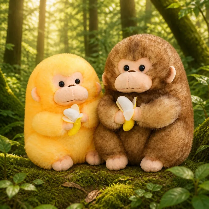 Kawaii Golden Monkey Plush Toys Cute Monkey Holding Banana Dolls Stuffed Soft Animal Pillow Sleeping Partner Companion Kids Gift