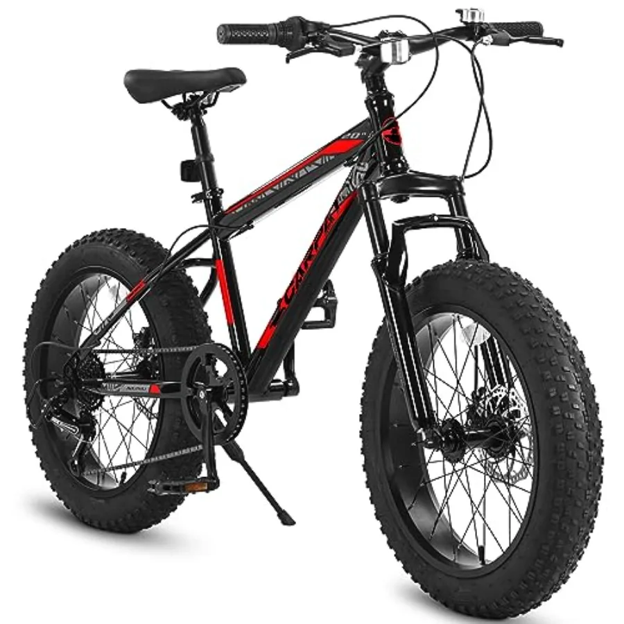

20 Inch Kids Mountain Bike 4.0"/2.125" Wide Non-Slip Tires,7-Speed w/ Front Suspension, Dual Disc Brakes and Steel Frame