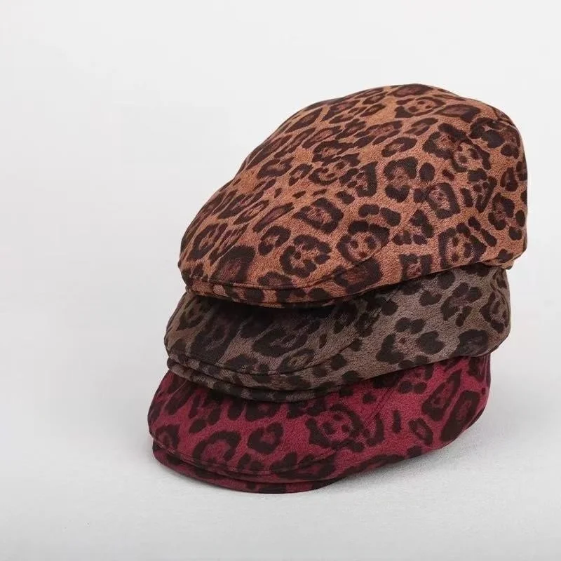 Mode Leopard Print Baskenmütze Frauen Herbst Winter Dicke Warme Hüte Trend Hip Hop frauen Hut Vintage Berets Männlich