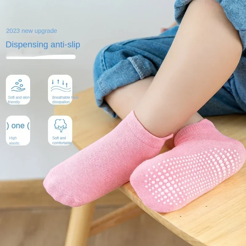 6 Pairs/lot 0 to 6 Yrs Cotton Children\'s Anti-slip Boat Socks For Boys Girl Low Cut Floor Kid Sock With Rubber Grips Four Season