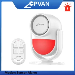 CPVAN-Détecteur de mouvement infrarouge sans fil avec sirène, alarme de sécurité intérieure avec télécommande, 3 * AA 24.com