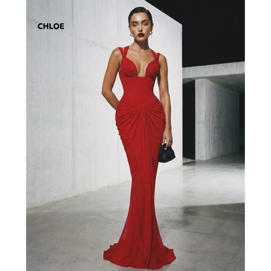 

Customized Women's Evening Dress for Weddings Red Elegant Dresses for Women Long Party Sleeveless Ball Gown Dress Mermaid Prom