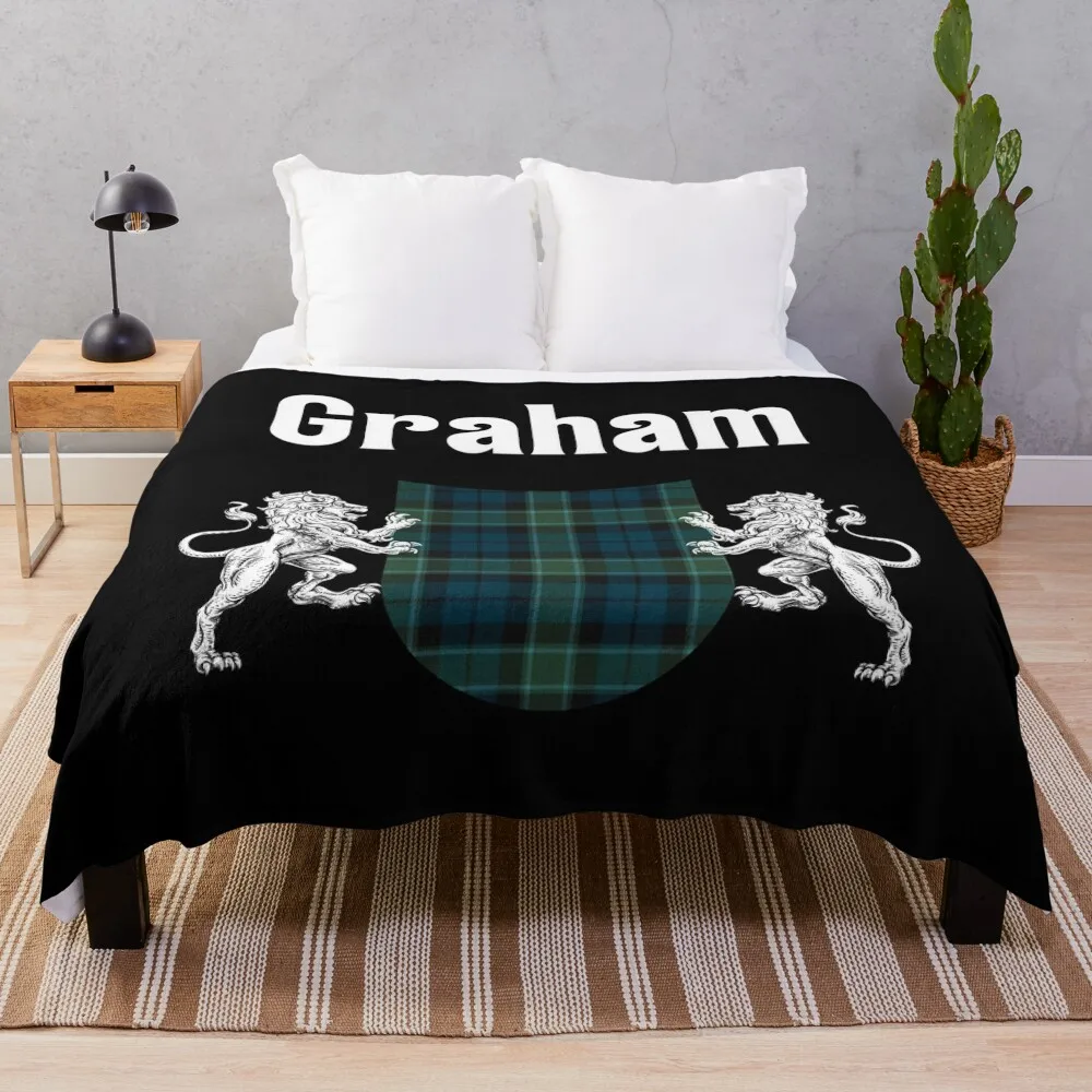 Graham Clan Scottish Name Coat Of Arms Tartan Throw Blanket Single Sofas Blankets