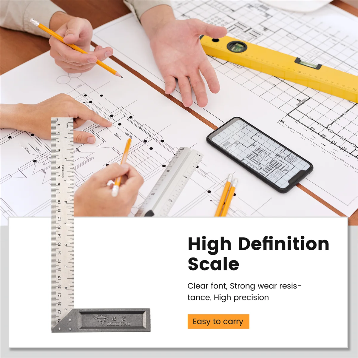 90 Degree 25cm Length Stainless Steel L-Square Angle Ruler