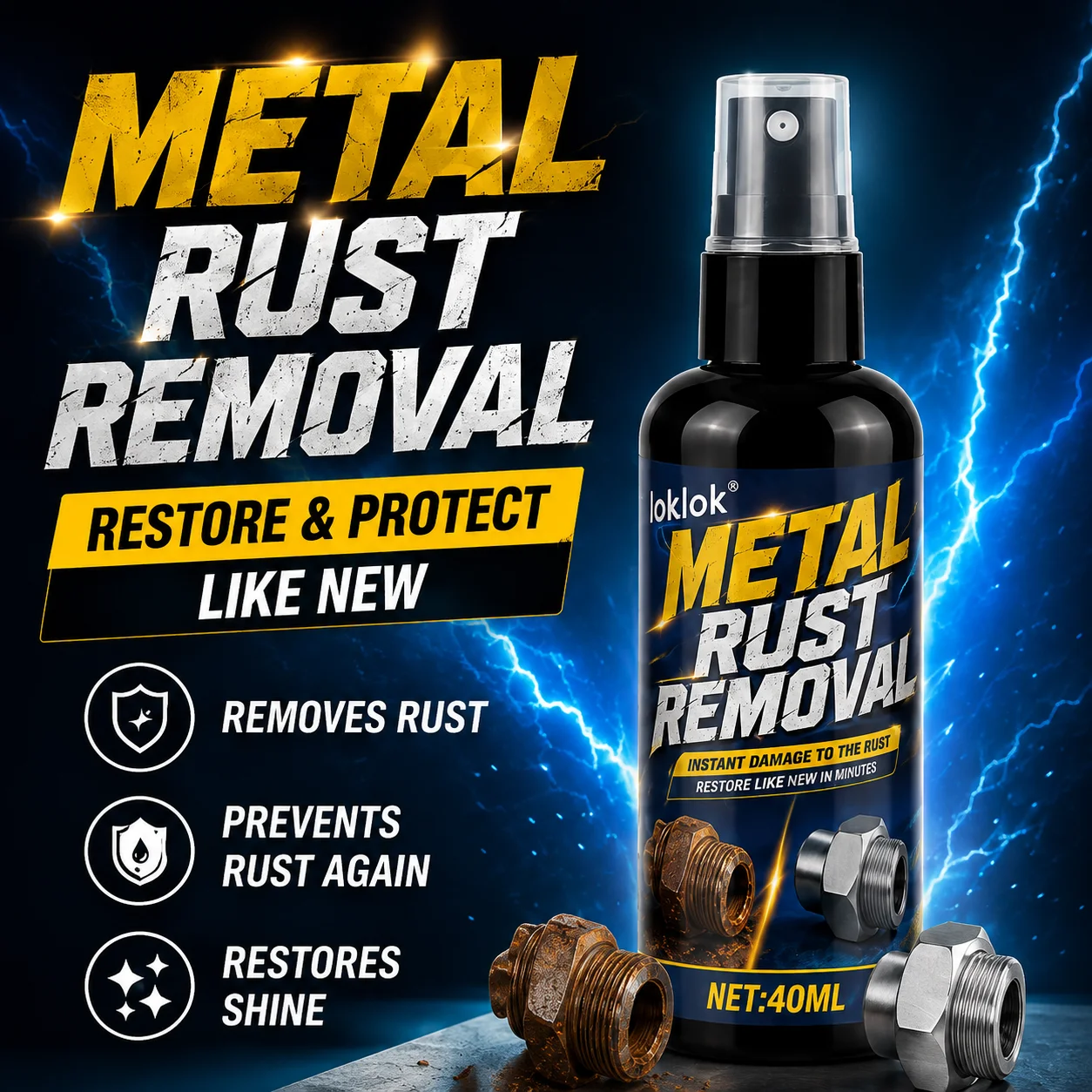 New Rust Remover Spray - Powerful Metal Polish, Scratch-Free, No Power Needed, Ideal for Cars, Motorcycles, Boats