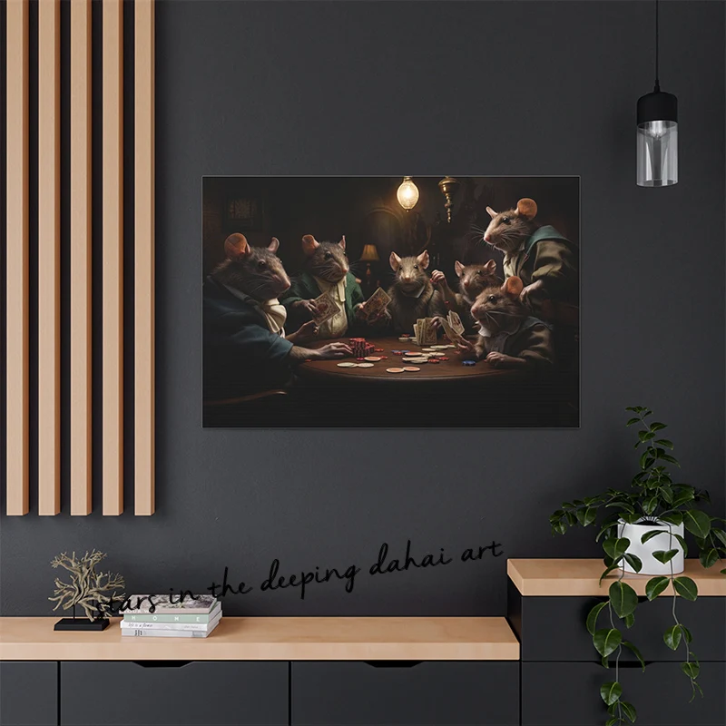 Funny Rats Playing Poker on The Table Casino Humorous Animal Art Poster Canvas Painting Wall Prints Picture for Room Home Decor