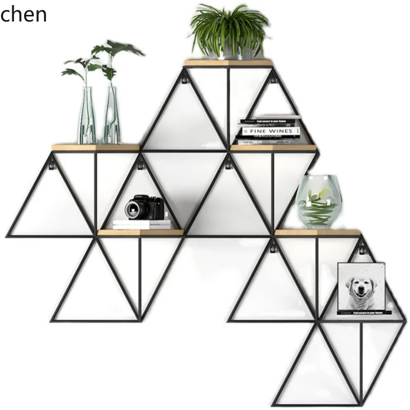 

QZT Wall Shelf Background Wall Decoration Storage Rack Solid Wood Partition Iron Art Wall-Mounted Shelf