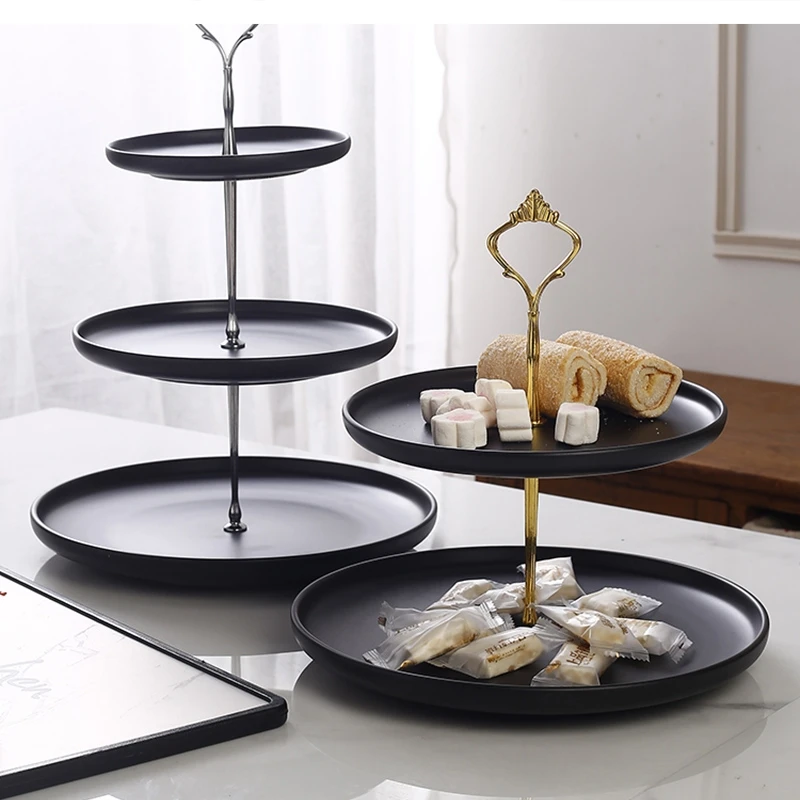 Art Ceramic Black Double-layer Dried Three-layer Afternoon Tea Cake Rack
