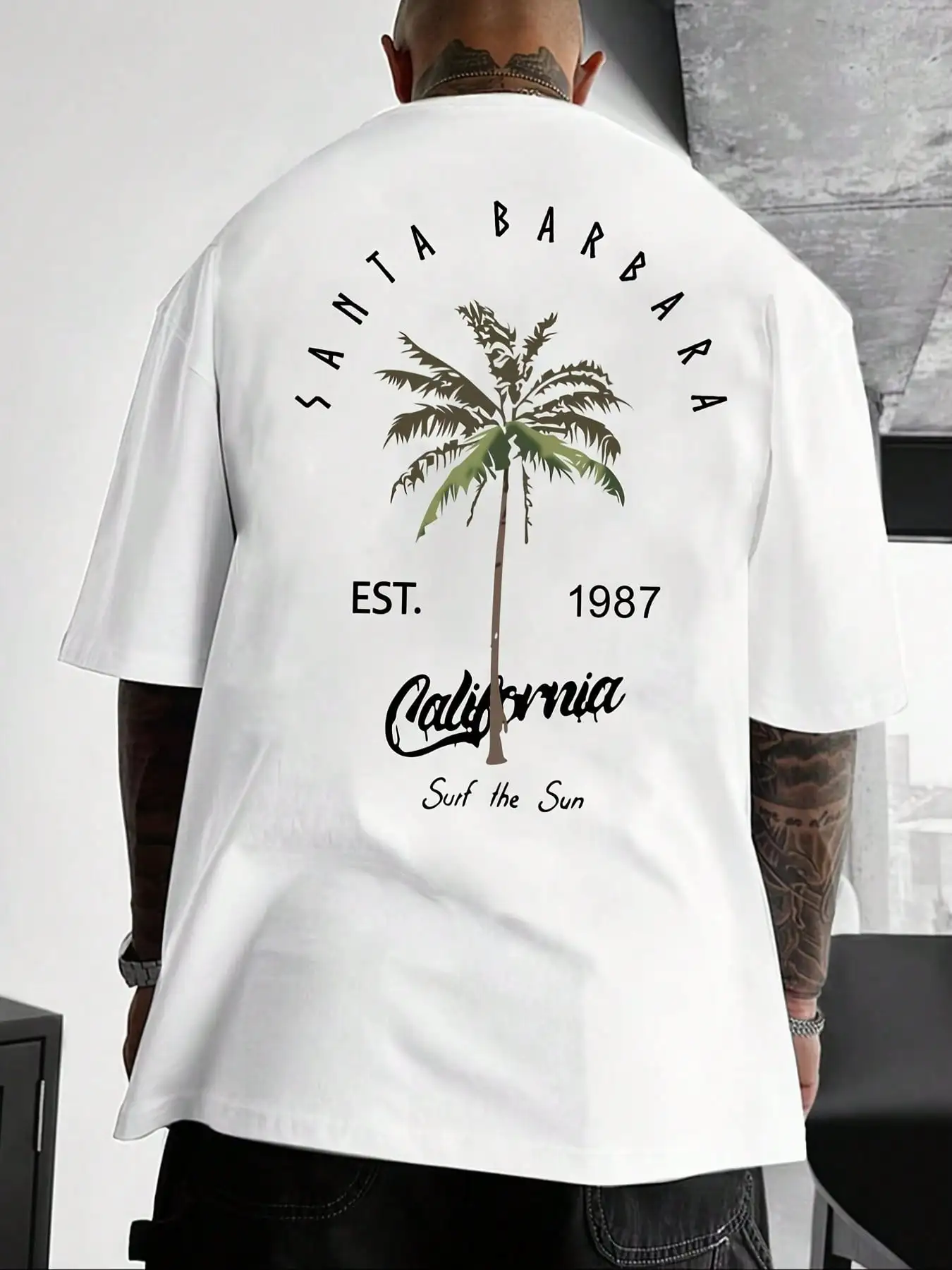 

Coconut Trees Creative Print Summer Casual T-Shirt Short Sleeve For Men, Sporty Leisure Style, Fashion Crew Neck Top For Daily