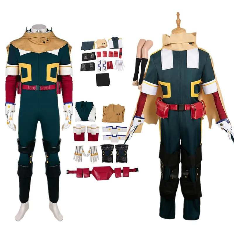 Anime Fantasy Midoriya Izuku Cosplay Costume Adult Men Disguise Flight Jumpsuit Cloak Belt Outfits Halloween Carnival Party Suit