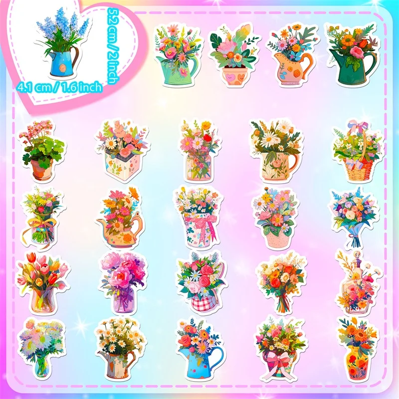 10/30/50PCS Romantic Flowers PVC Sticker Aesthetic Color Decoration Scrapbooking Korean Stationery School Supplies for Kids