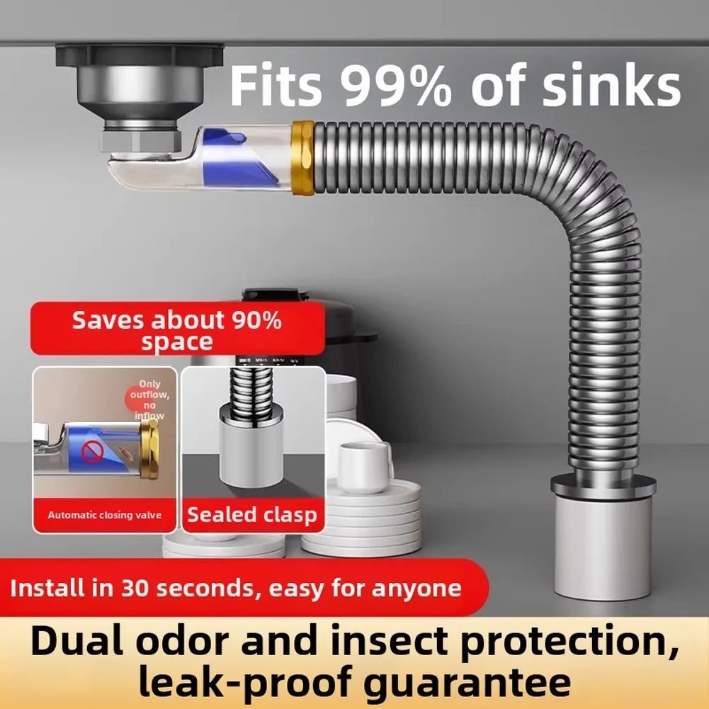 304 Stainless Steel Drain Pipe with Integrated Prevention Valve and 43mm Drain Depth for Optimal Water Passage