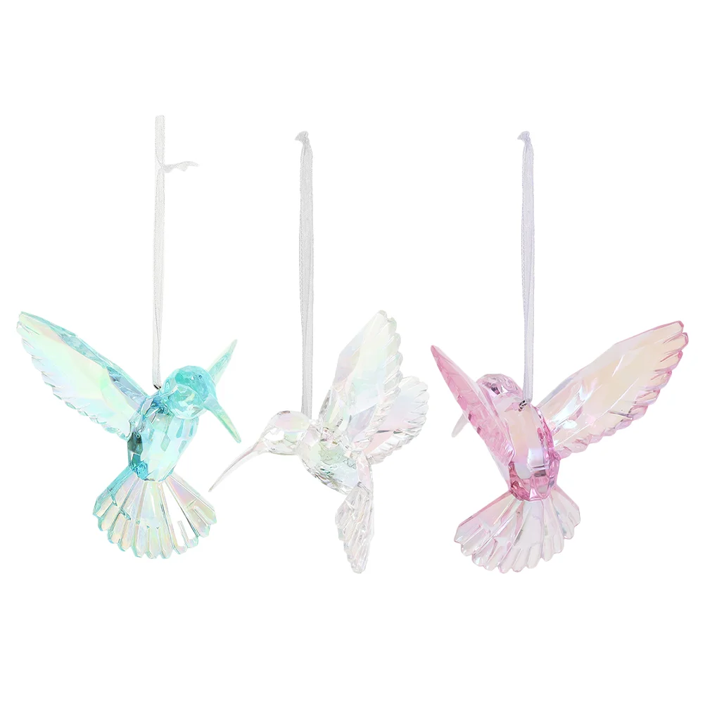 

3 Pcs Cake Crystal Bird Pendant Hanging Stars Decorations Acrylic Chimes Figurines Home