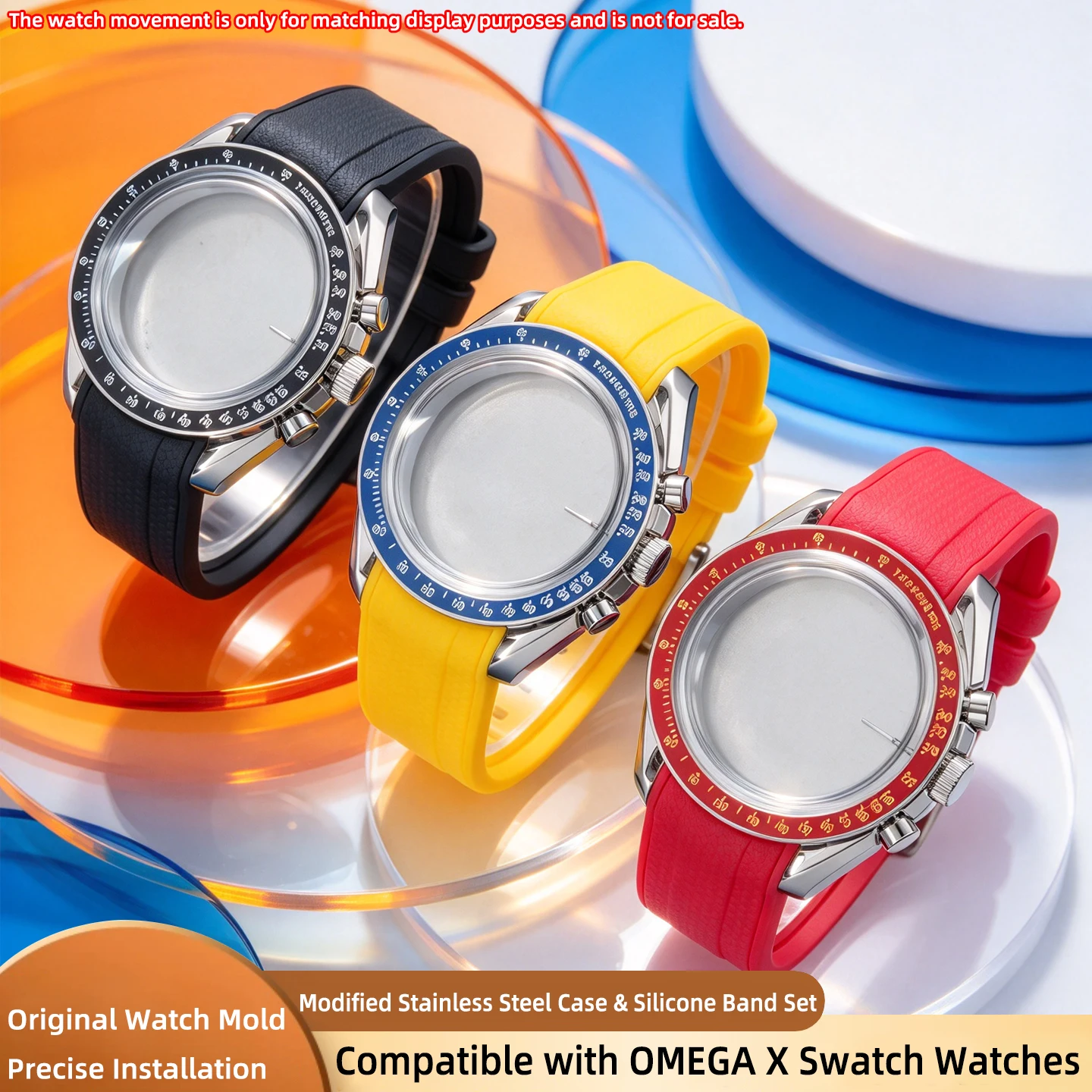 For Swatch x Omega Co-Branded Watch, Upgrade Modified Steel Case Kit & Flexible Silicone Wrist Band, Watch Replacement Accessori