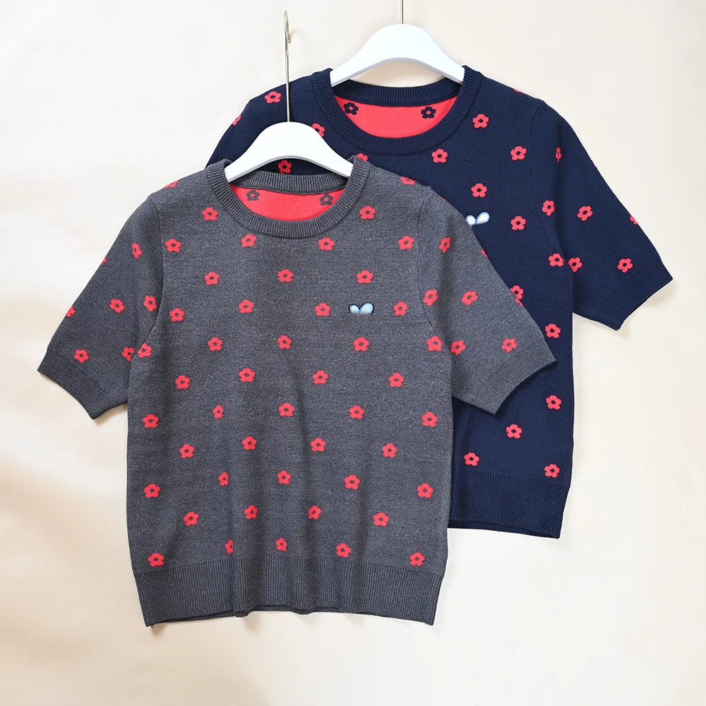 

New Women's Color Blo Floral Pattern round Ne Slim Fit ort Sve Knitted Pullover Sweater Embroidered Casual Spring Top