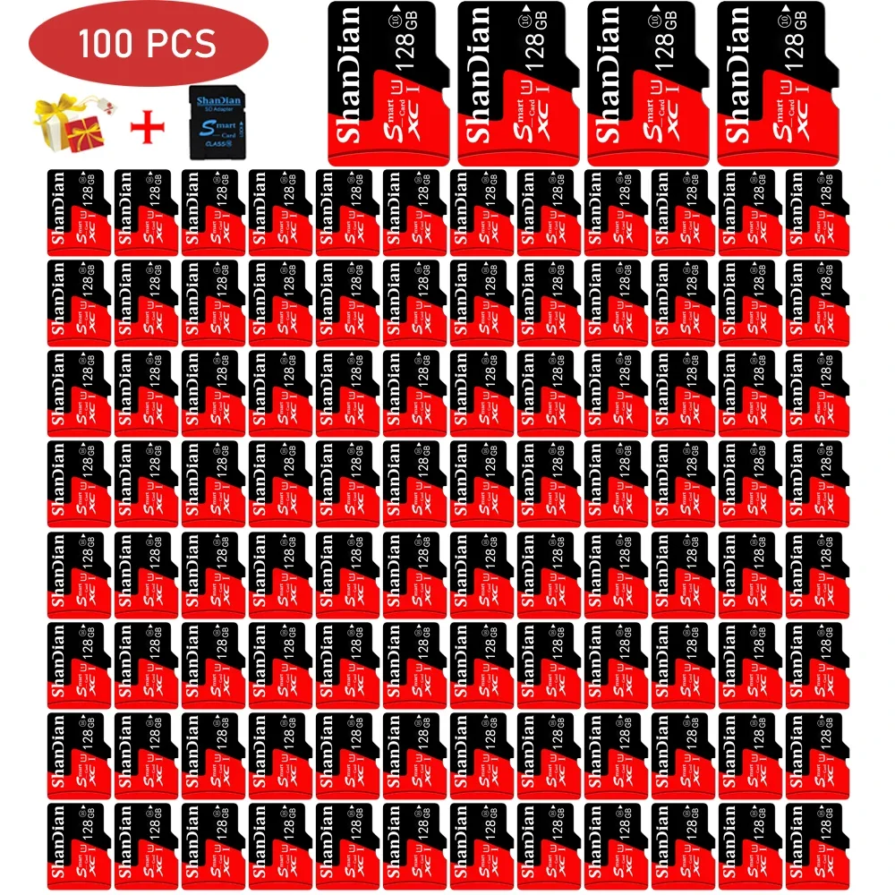 

JASTER 100 PCS LOT Memory Card 128GB for Cameras SD Card 64GB High Speed External Storage 32GB Free Card Reader TF Gift 16GB 8GB