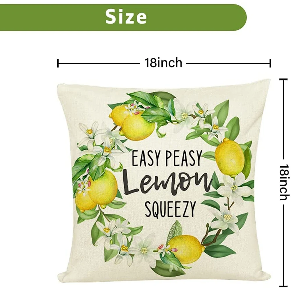 EAS-ฤดูร้อนมะนาวหมอนครอบคลุม 18X18 นิ้วชุด 4,สําหรับโซฟาตกแต่ง, บ้านไร่โยนหมอนครอบคลุมสําหรับตกแต่งบ้าน