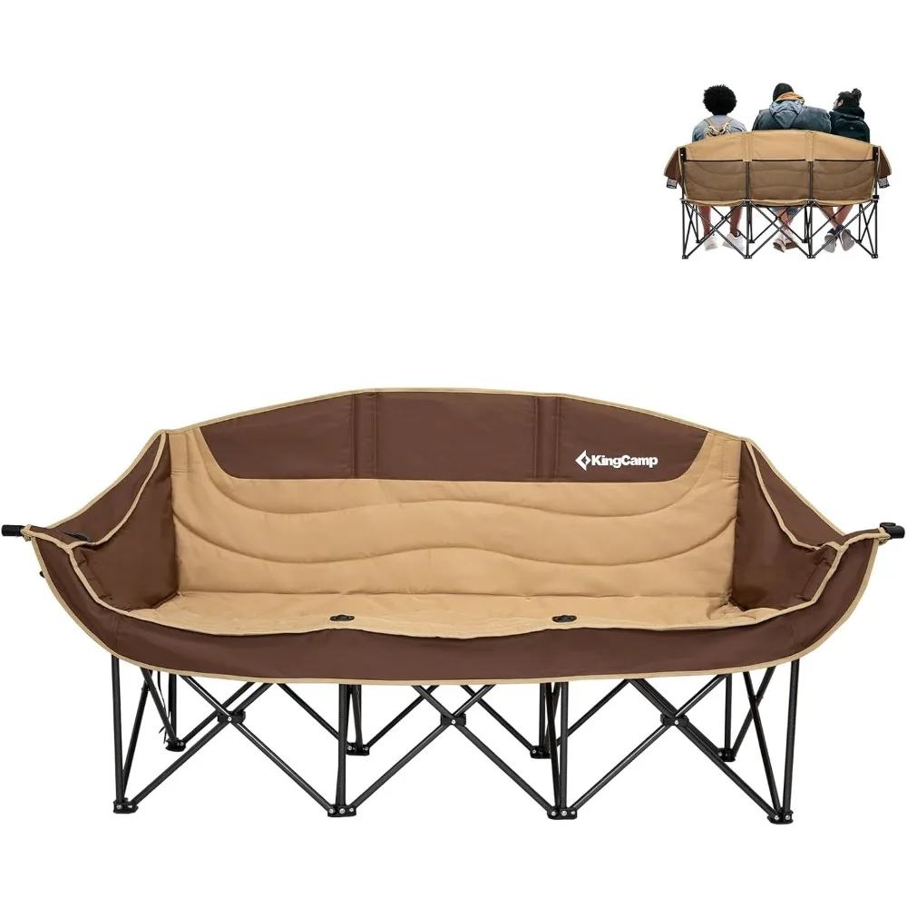 3 Person Camping Chair, Oversized Double Camping Chair, Outdoor Folding Loveseat Camping Chairs with Cup and Wine Glass