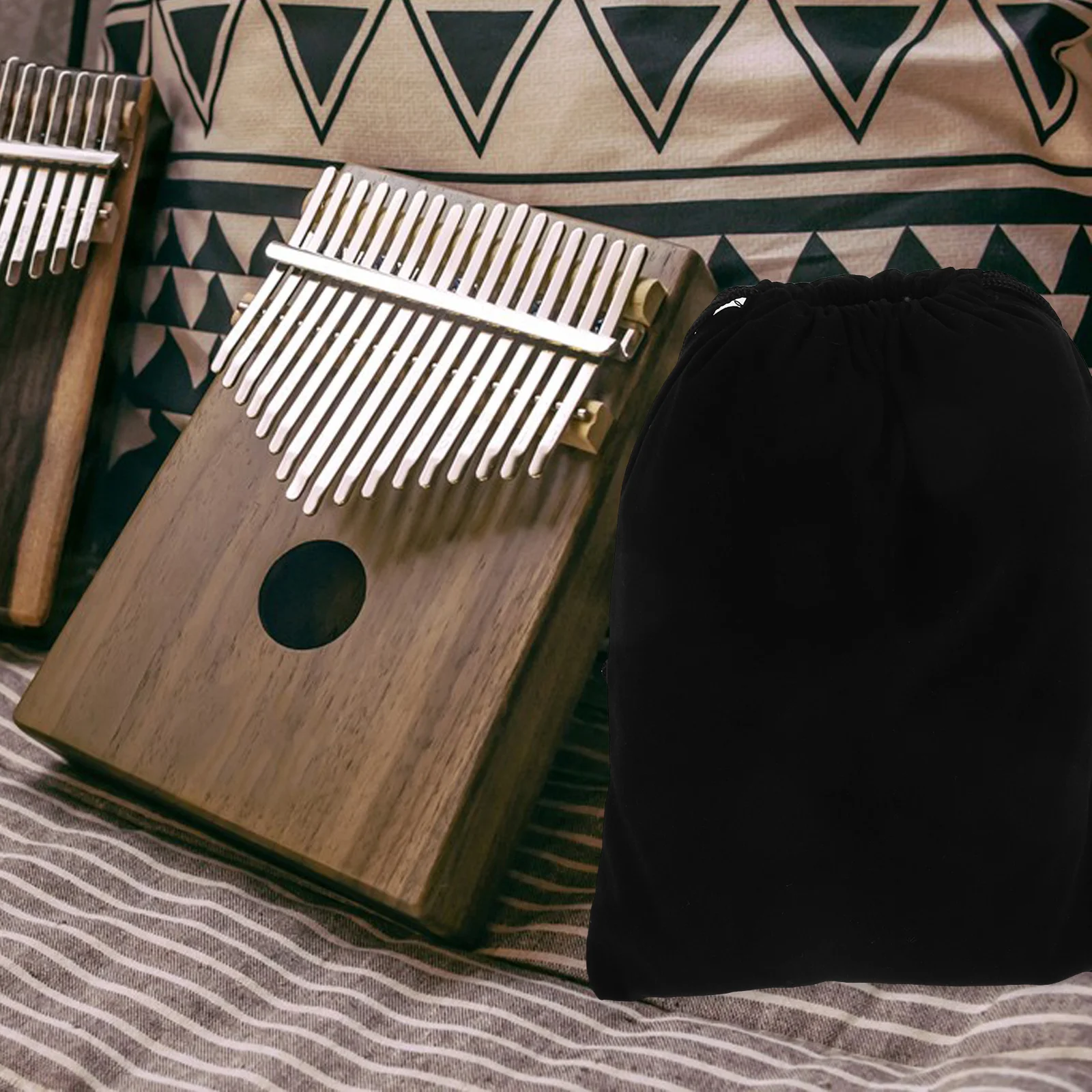 

Ditty Bag Thumb Piano Storage Kalimba Carrying Container Folding Black Flannel Travel