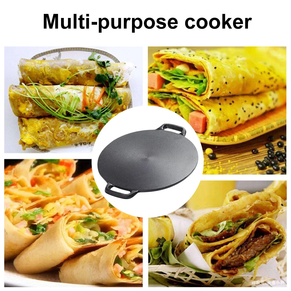 

10.2/11/11.8/12.6/13.4 Inch BBQ Griddle Non Stick Coating Frying Pan Cast Iron Round Griddle for Home Party Travel and Outdoor