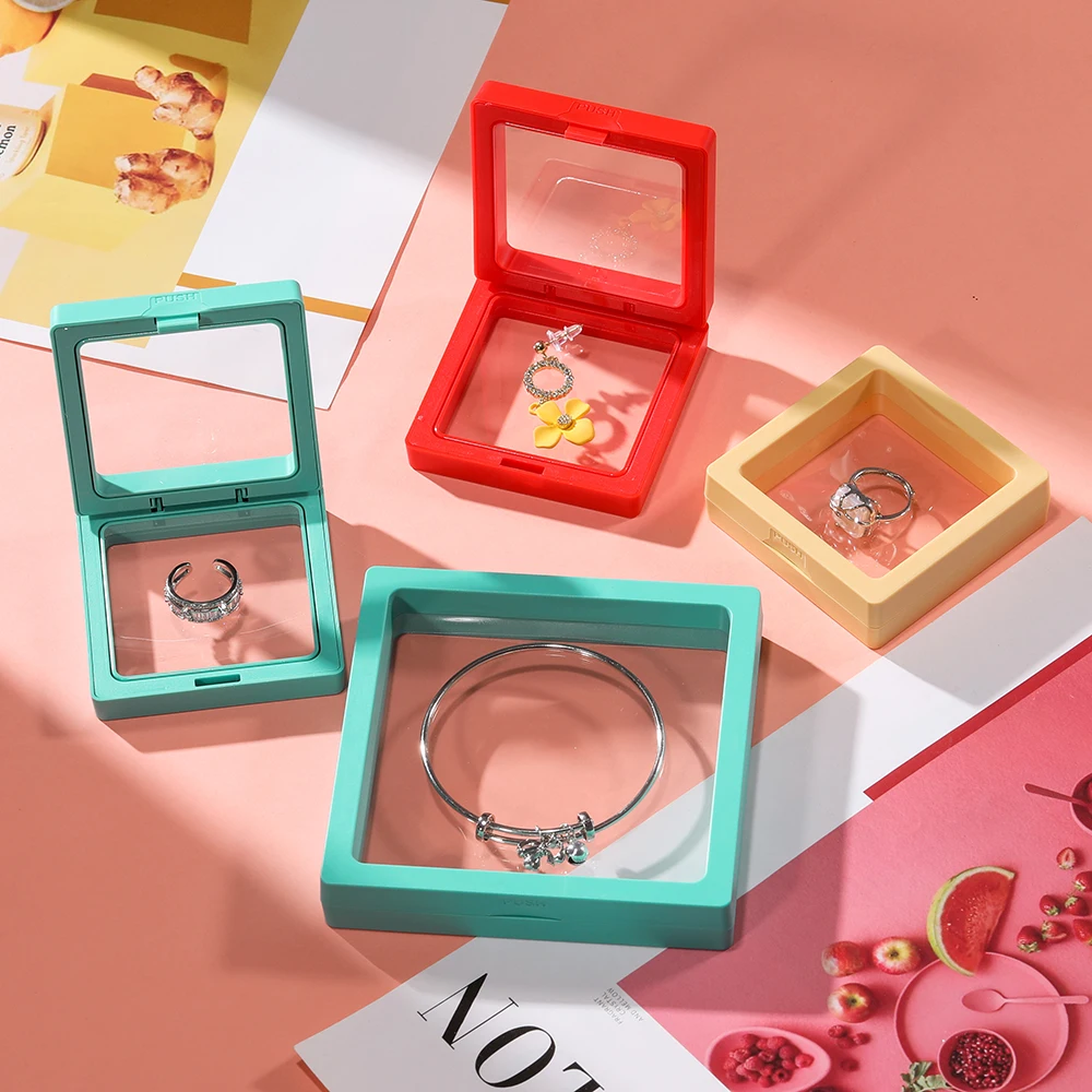 1pc Colorful 3D Floating Display Case Jewelry Storage Box Antioxidant Pe Film Suspension Box Hand String Bracelet Elastic Box