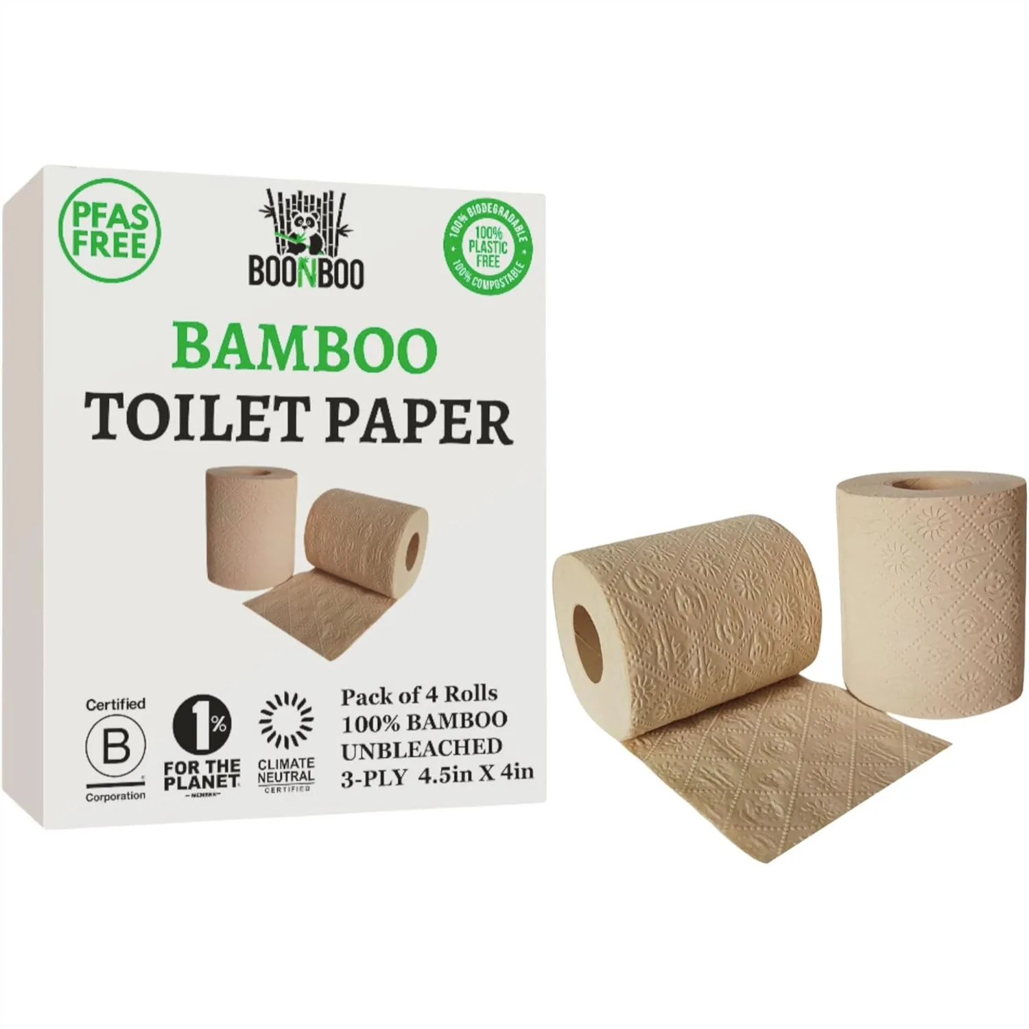 

Bamboo Toilet Paper 3-Ply Unbleached 4 Rolls Natural Brown Septic Safe Eco-Friendly Sustainable
