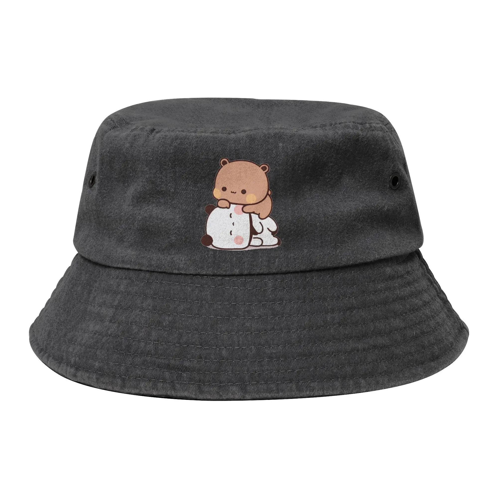Cute Dudu Bubu Bucket Hats Woman Sport Panda Bear Distressed Denim Fisherman Hat Summer Bob Hat