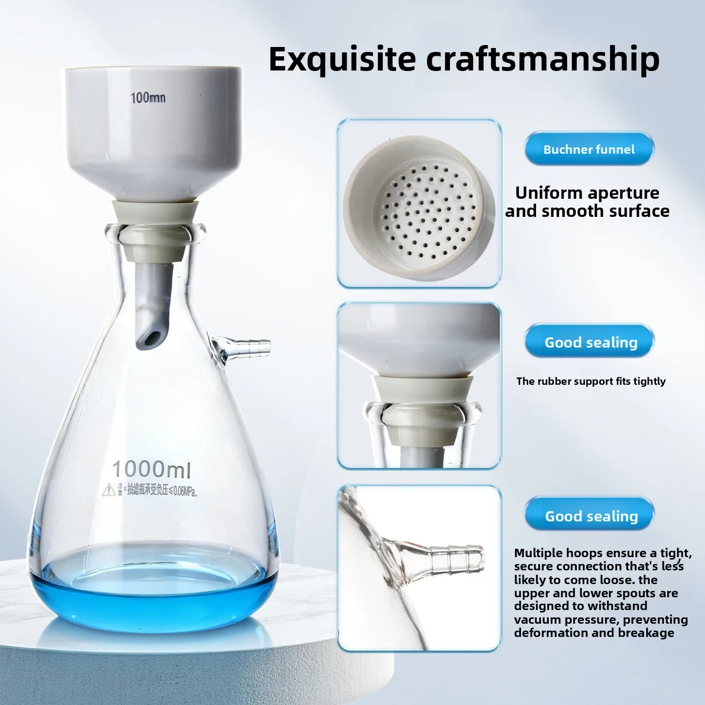 High Borosilicate Suction Flask Ceramic Buchner Funnel Vacuum Filtration Tool For Liquid Purification