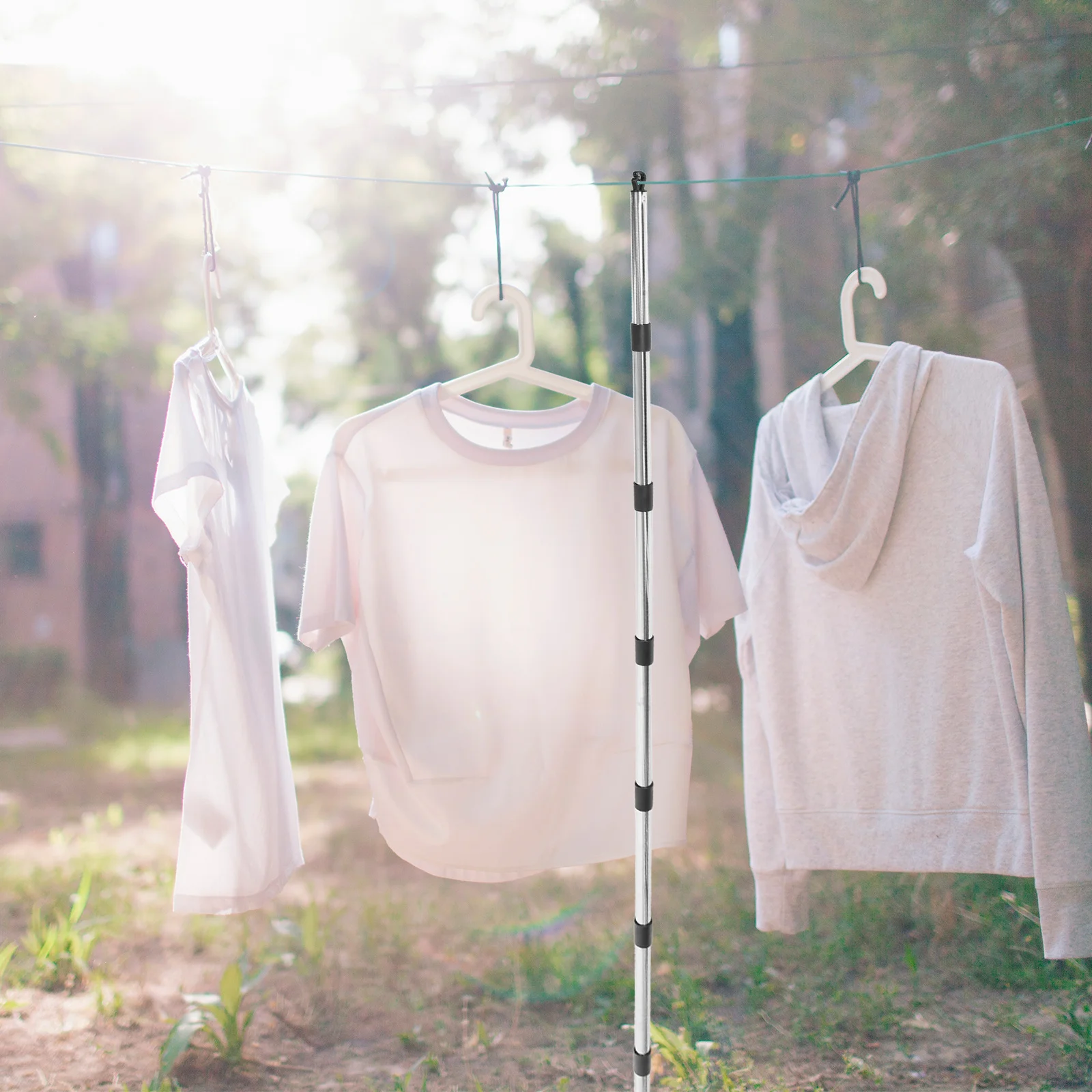 

1 Set Outdoor Clothes Line Kit Heavy Duty Telescopic Washing Pole Retractable Windproof Rope Clips For Garden Backyard Camping