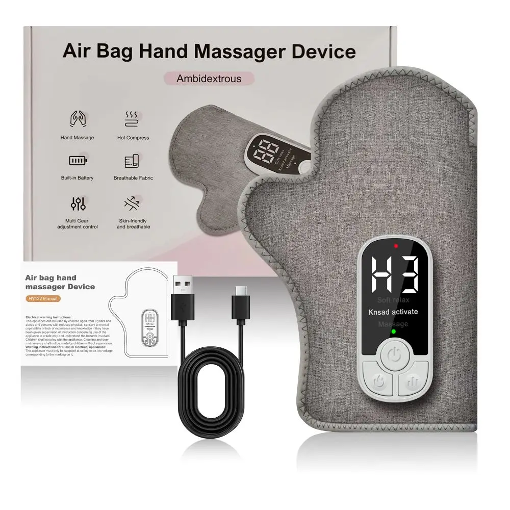 2 in 1 Electric Hand Massager Hot Compress Finger Wrist Palm Coverage Airbag Compression Massager Airbag Compression