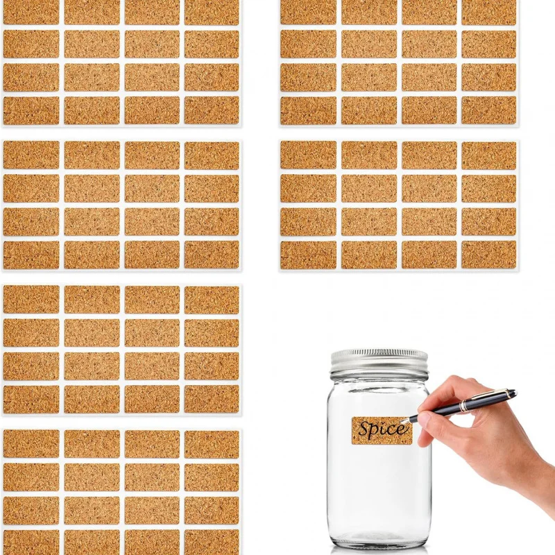 

【6 Cork Sheets with 96 Labels】Detachable Self-Stick Cork Pads, Rectangle Cork Stickers for Boards, Planners, DIY
