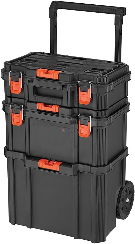 

Toolbox, Stackable Storage System - 3 Piece Set (Small, Deep Toolbox, and Rolling Tote), Toolbox