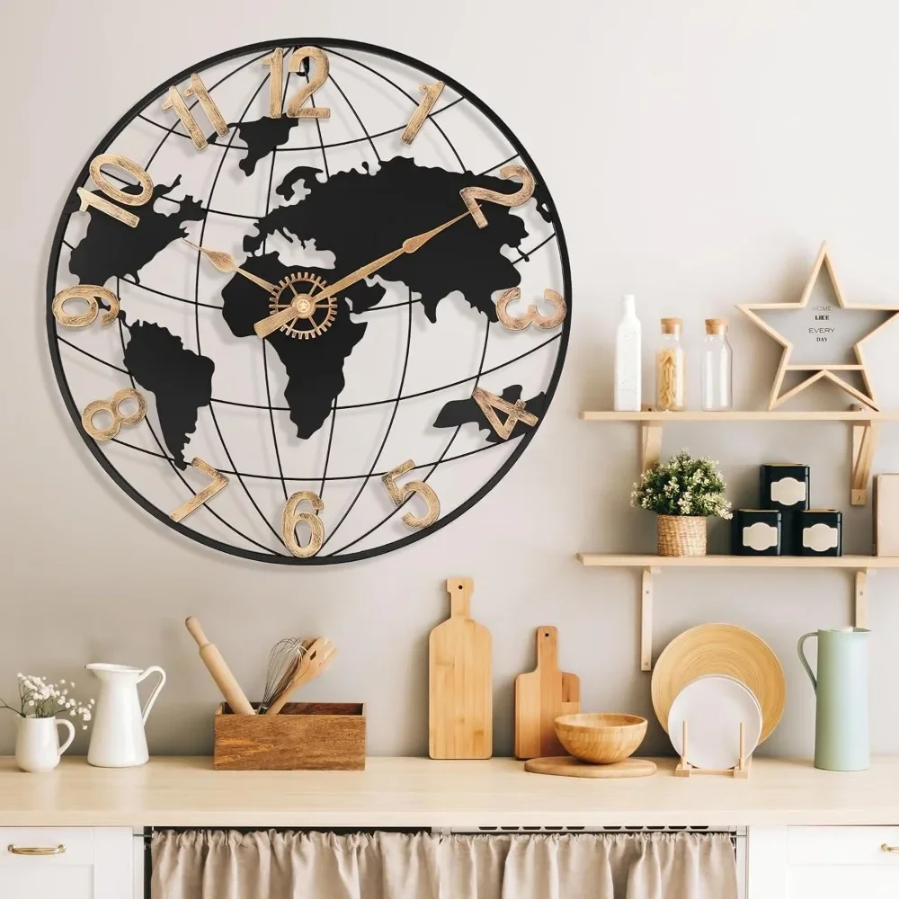 Large 60cm Silent Wall Clock Modern Design Map Decorative for Home wall  Decoration Office Non-Ticking Living Room Decoration