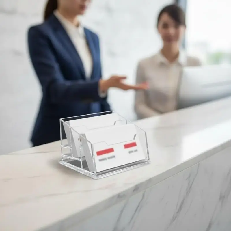Clear Acrylic Business Card Holder Transparent Large Capacity Space Saving Desktop Card Stand for Small Office Use