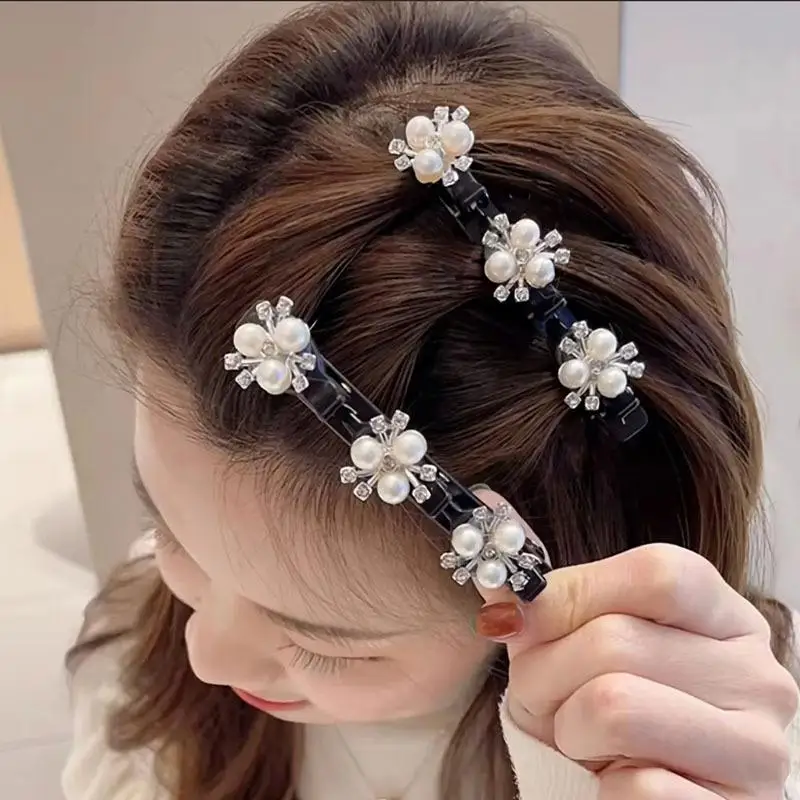 

Elegant Double Layer Braided Hairclip Vintage Rhinestone Barrettes Women Temperament Ponytail Hairpin Hair Clip Hair Accessories