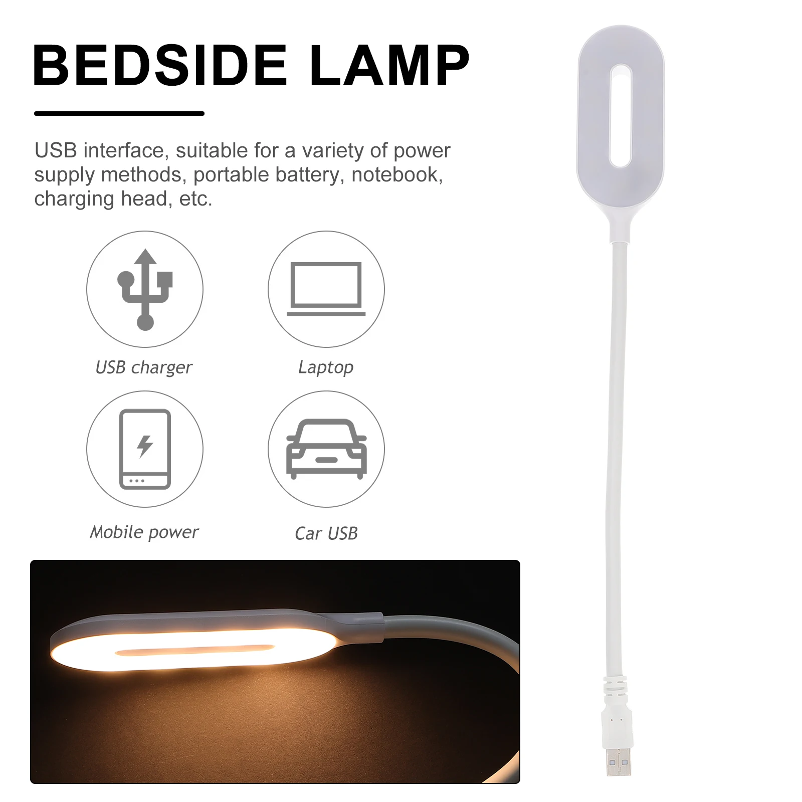 20Led USB 読書ランプ柔軟なグースネック明るいベッドサイドナイト家庭用寮のラップトップライト耐久性のある長期的な