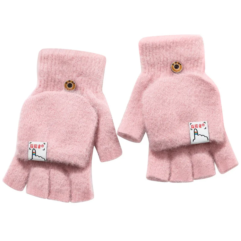 Hot New Autumn and Winter Half Finger Flip Student Thermal Extra Thick with Fleece Finger Leakage Open Finger Knitted Gloves