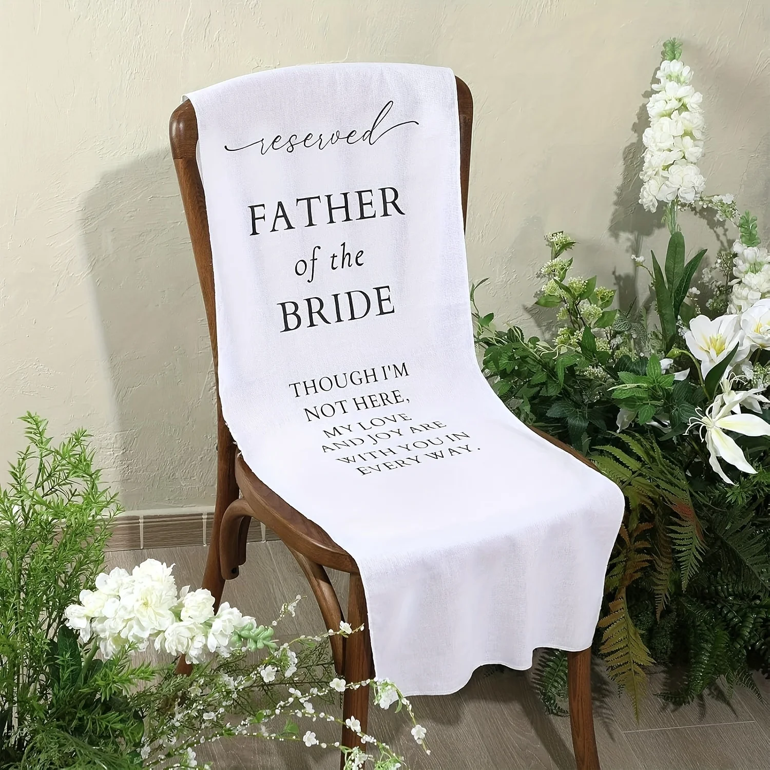 Father of the Bride Wedding Memorial Reserved Chair Sign Banner in Loving Memory of Parents Celebrating from Heaven Wedding view 4