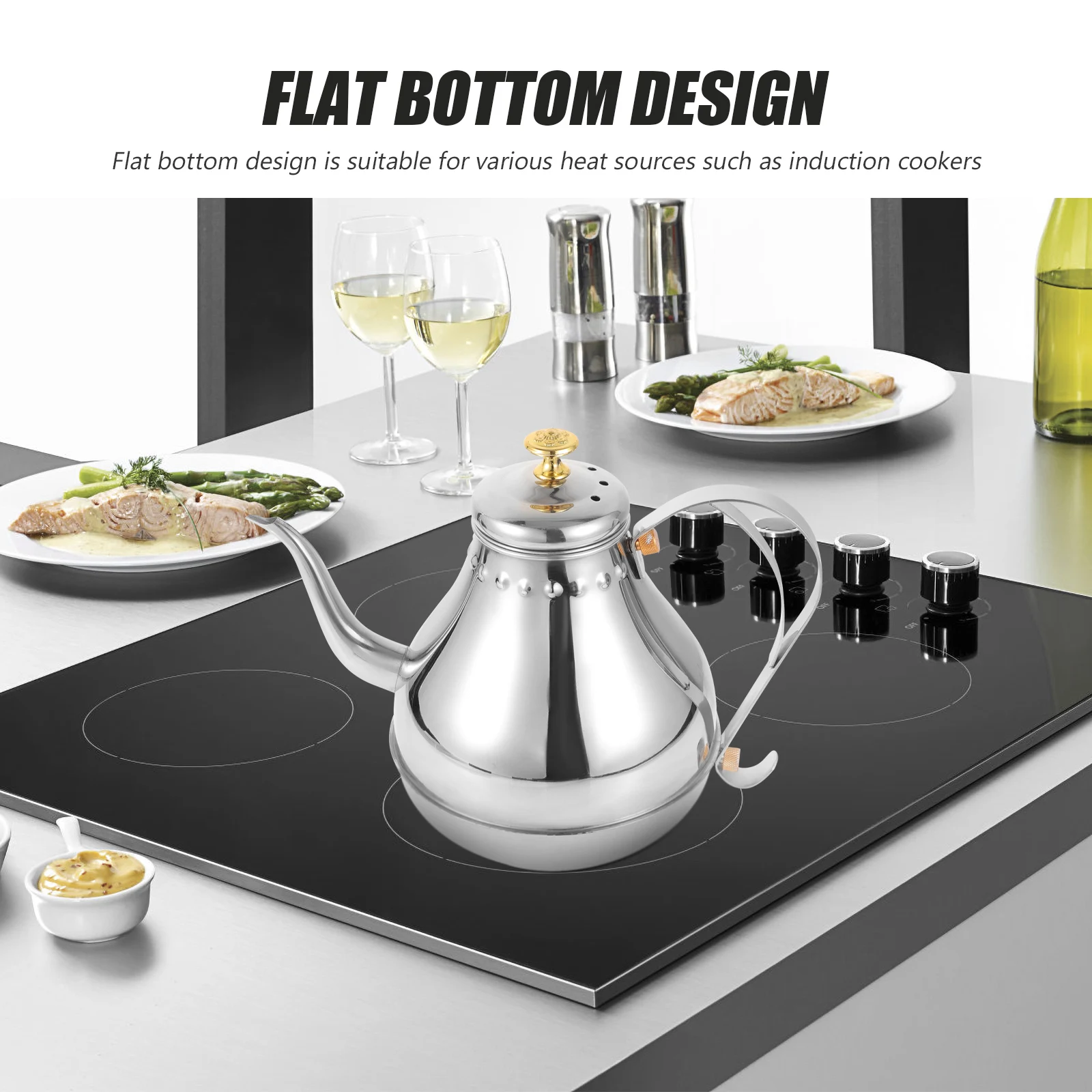 

Stainless Steel Tea Pot Thicken Metal Loose Tea Kettle Modern Design Home Office Travel Brewing Teapot