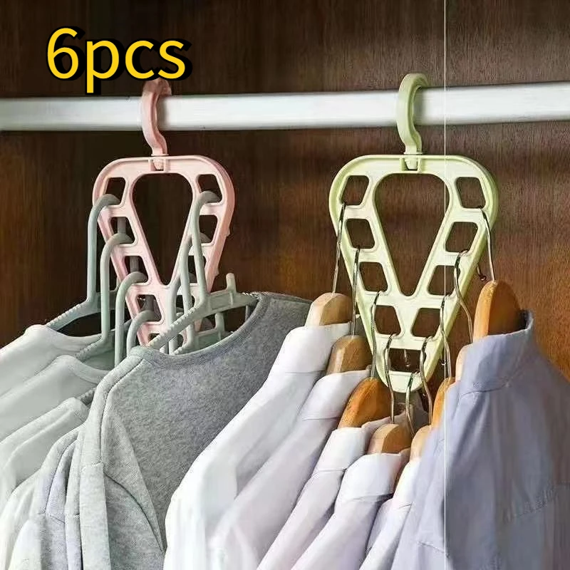 6pcs Multifunctional Rotatable Clothes Hanger, Non-Slip Triangle 9 Holes Plastic Clothes Hanger, Space Saving Folding Magic Hook