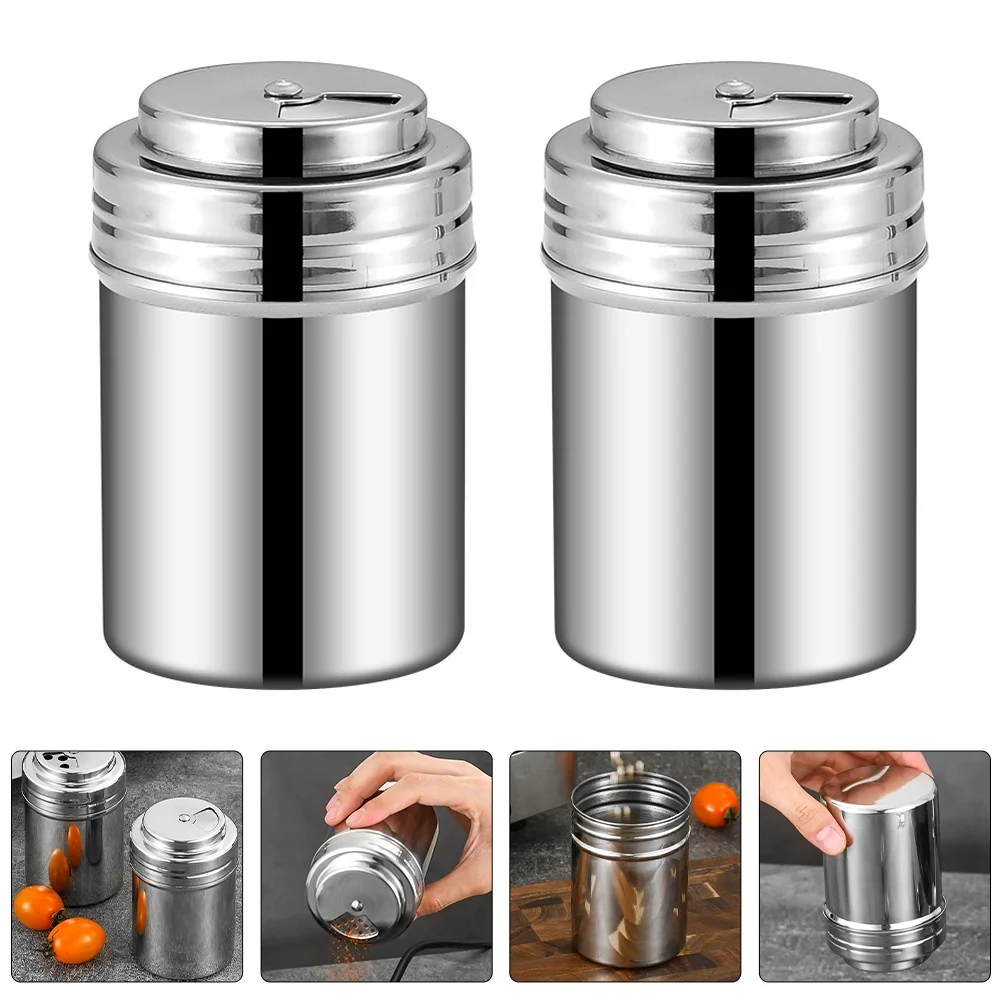 

2pcs Stainless Steel Spice Jars Rotatable Salt Pepper Shaker Canister Kitchen Seasoning Container Sprinkler