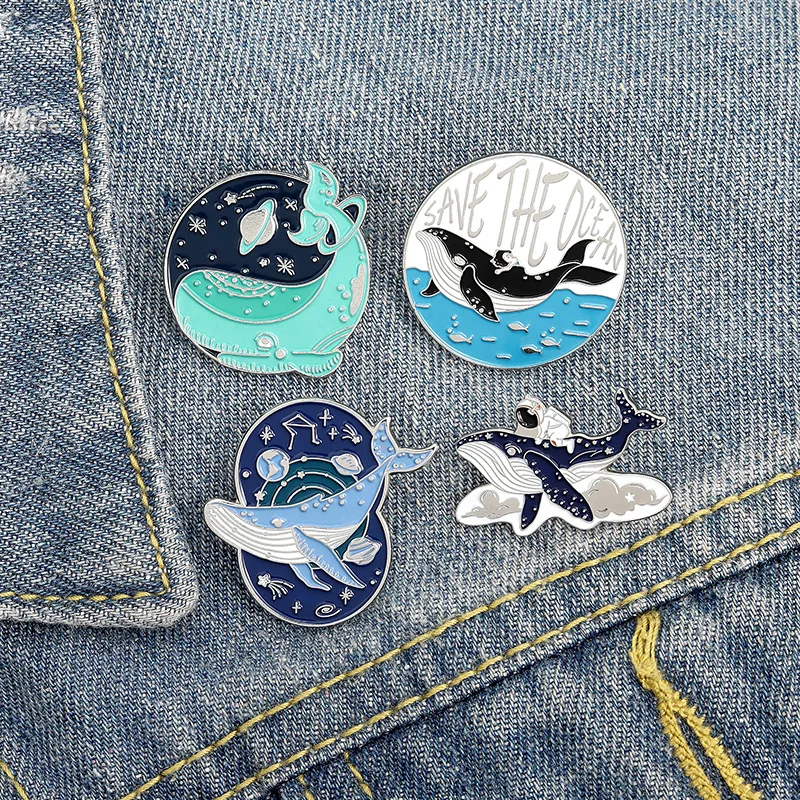 Broche de Animal Save Ocean Save Whale, accesorios de ropa de esmalte, insignia de mochila, alfileres de solapa, broche de ballena marina