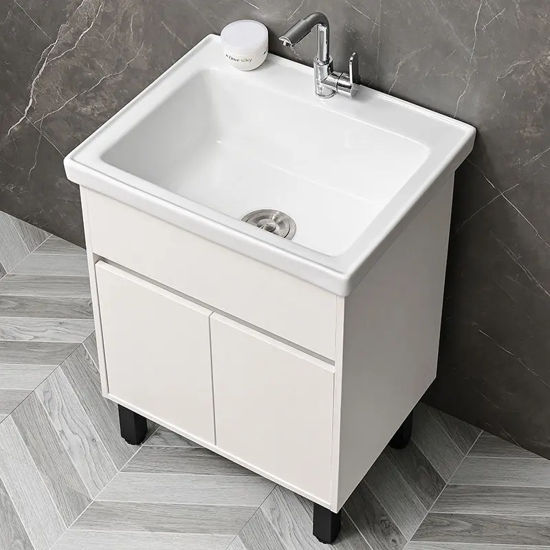 Solid wood laundry cabinet ceramic laundry pool basin bathroom cabinet basin wash basin toilet waterproof and moisture-proof