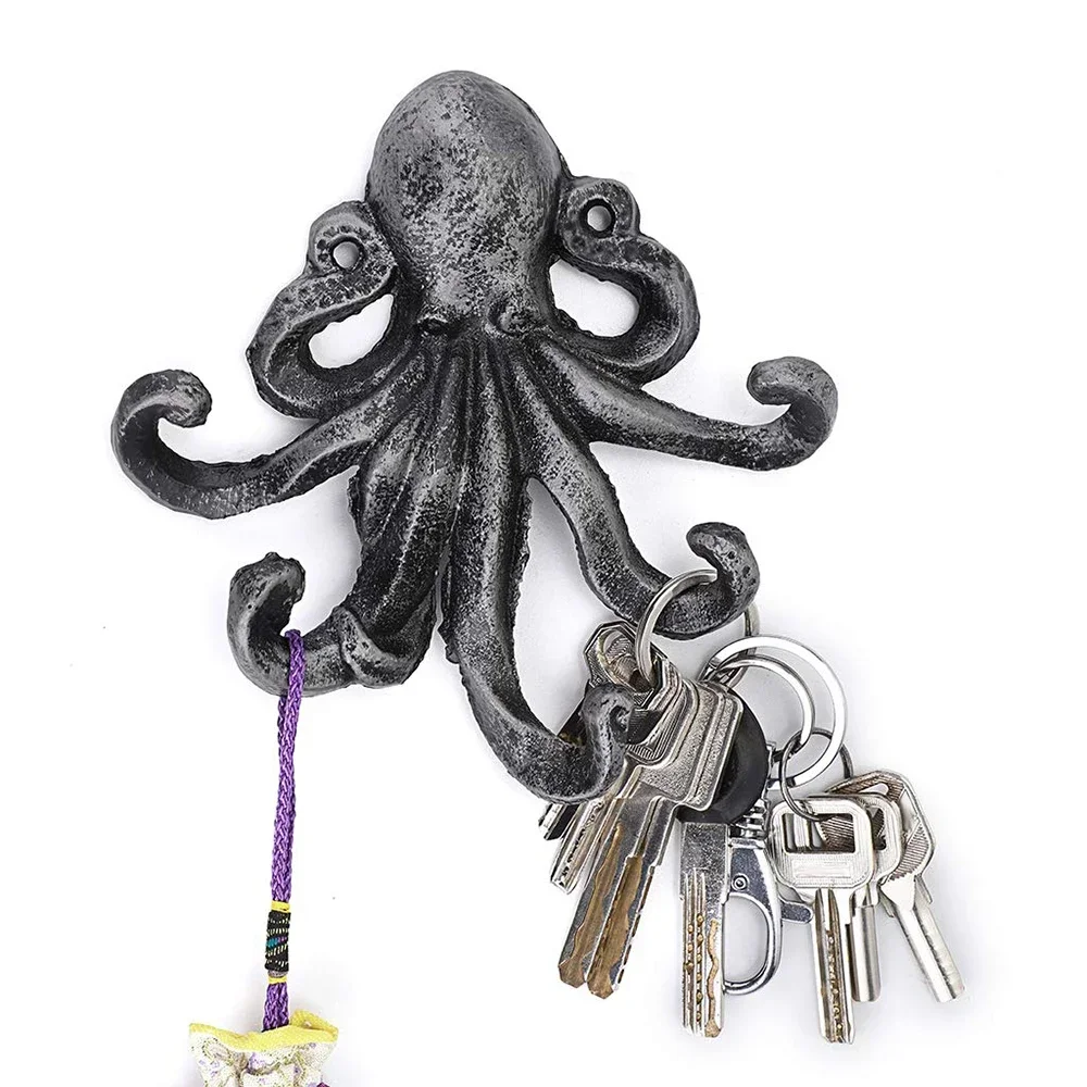 Octopus Decorative Cloak Hooks Wall Mounted Nautical Towel Rack Heavy Duty Hooks Unique Keychain Belt Holder Outerwear Hanger