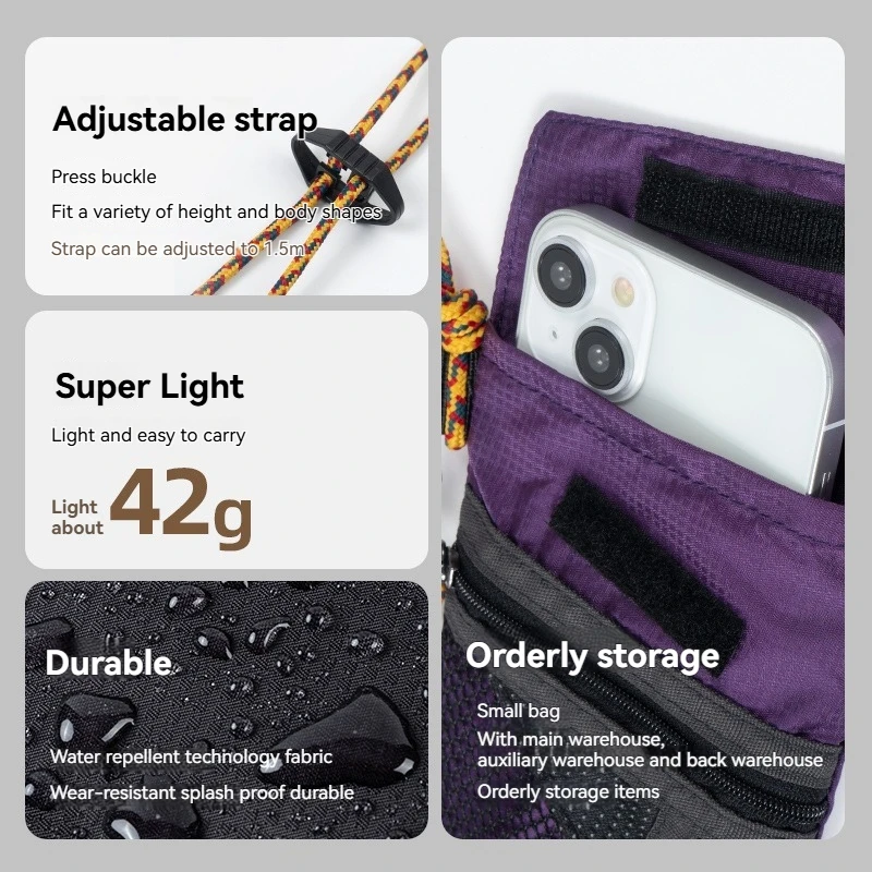 

Outdoor Hiking Cross-body Bag Single Shoulder Strap Foldable Bag Waterproof Lightweight Vertical Style Sports Mobile Phone Bag