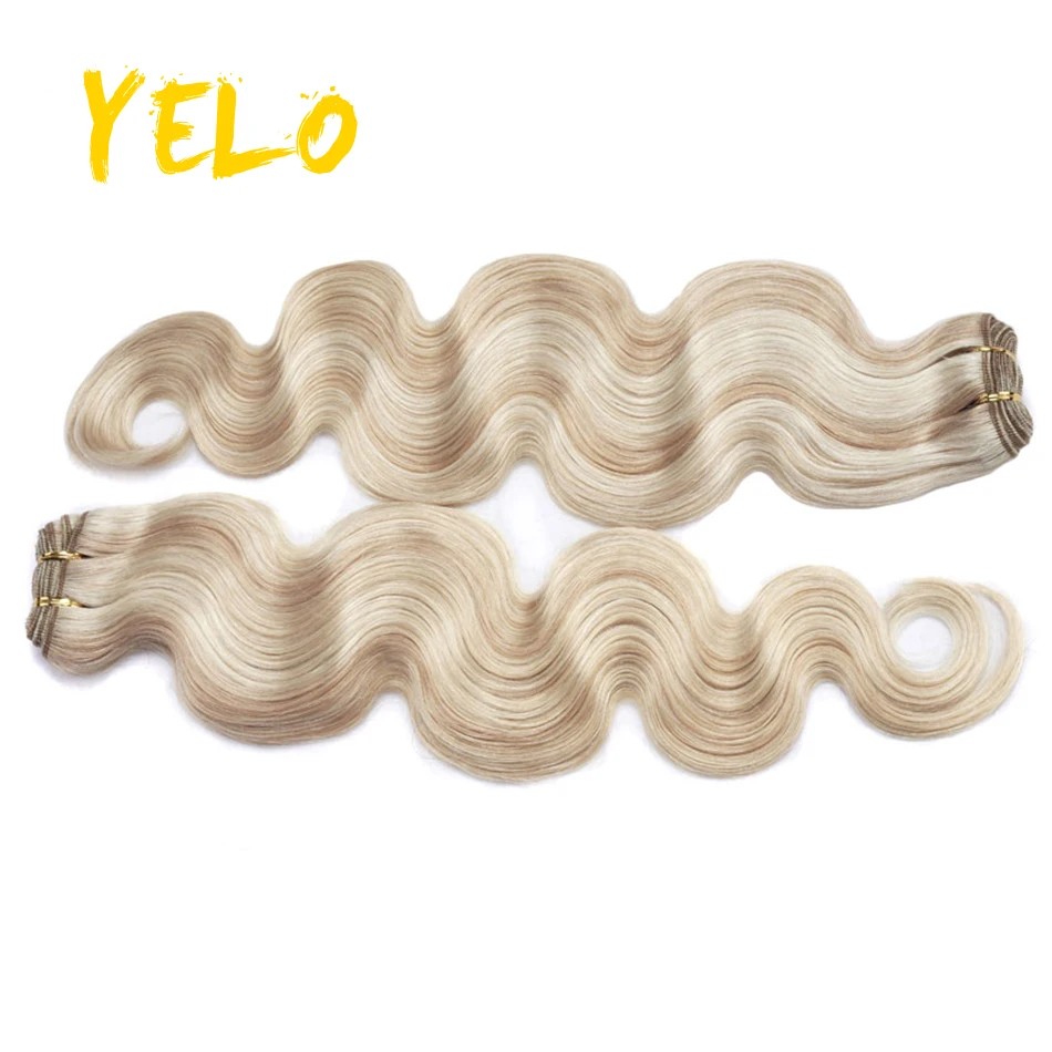 Yelo Body Wave Bundles Brazilian Highlight Human Hairs Weave Bundles  Real Remy Hair Extensions 12-26 Inch Wave Style Bulk Hair